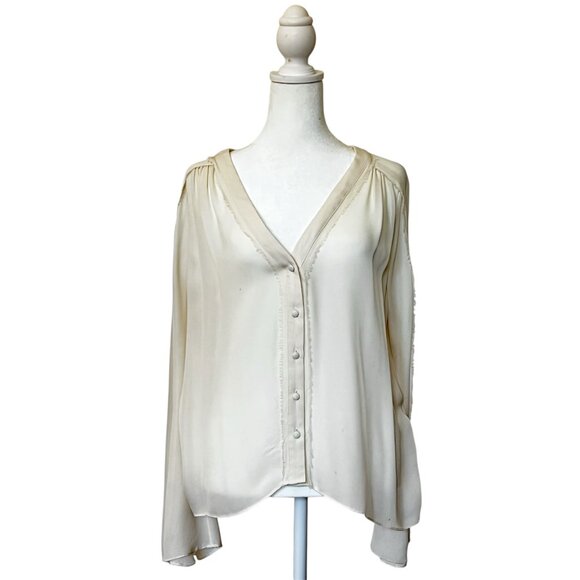 Elizabeth & James 100% Silk Blouse Cream V Neck Quiet Luxury Cottagecore Chic S - Picture 2 of 13